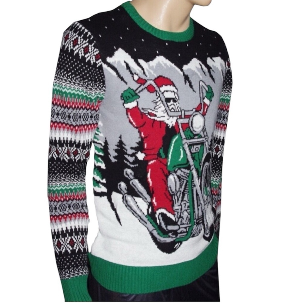 🆕 UGLY Christmas Sweater MOTORCYCLE Harley Light Up Flashing Size M